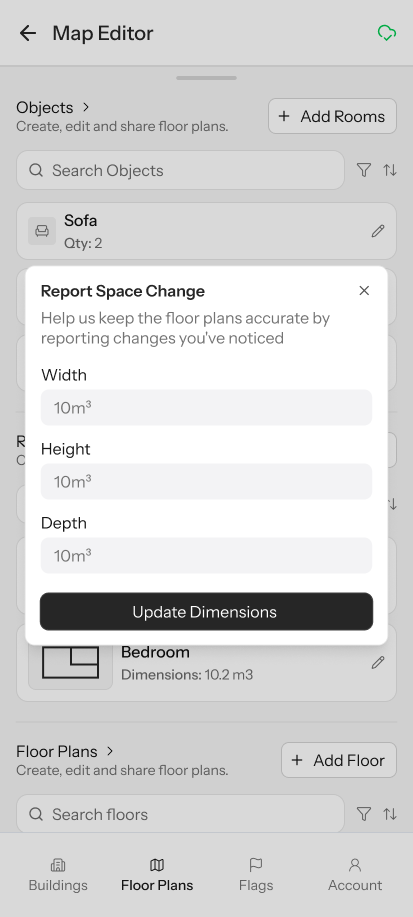Flag detail view with description, location, and assignment workflow